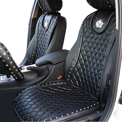 Diamond crown faux leather seat covers