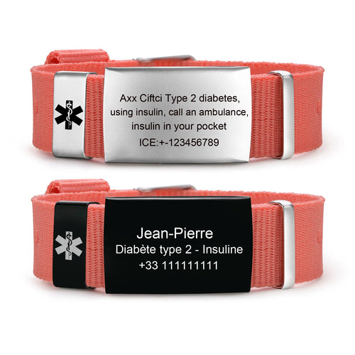Customizable medical alert bracelet.